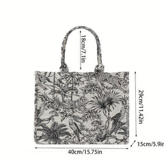 Classic Embroidered Canvas Tote Bag Large Capacity Shoulder Bag