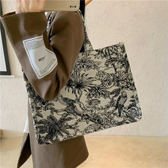 Classic Embroidered Canvas Tote Bag Large Capacity Shoulder Bag