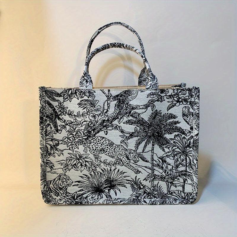 Classic Embroidered Canvas Tote Bag Large Capacity Shoulder Bag