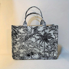 Classic Embroidered Canvas Tote Bag Large Capacity Shoulder Bag