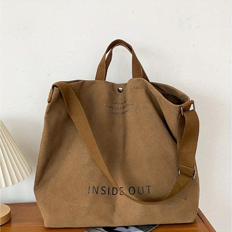 Letter Print Canvas Shoulder Bag Vintage Satchel Bag