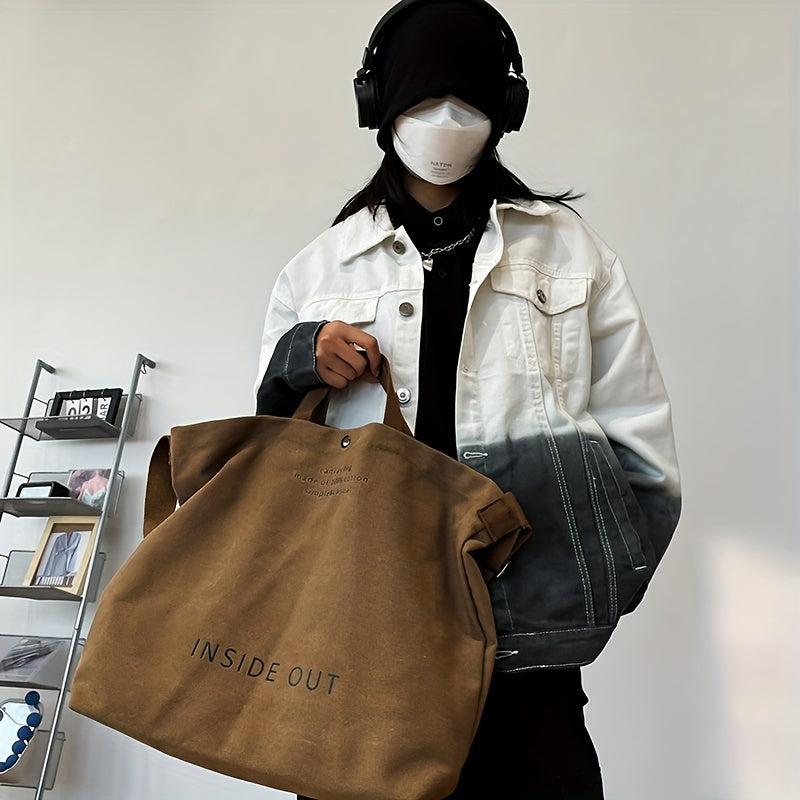 Letter Print Canvas Shoulder Bag Vintage Satchel Bag