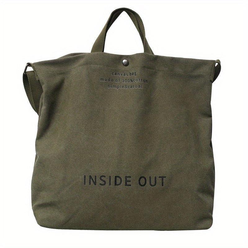 Letter Print Canvas Shoulder Bag Vintage Satchel Bag