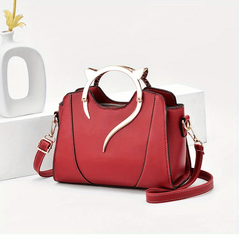 Solid Versatile Tote Bag Zipper Faux Leather Shoulder Bag