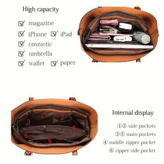 Soft Leather Tote Bag Large Capacity Casual Shoulder Crossbody Bag