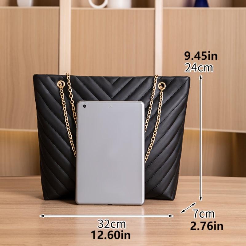 Chain Tote Bag Women's Large Capacity Shoulder Bag Solid Handbag