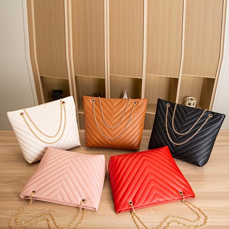 Chain Tote Bag Women's Large Capacity Shoulder Bag Solid Handbag