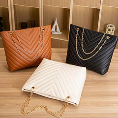 Chain Tote Bag Women's Large Capacity Shoulder Bag Solid Handbag