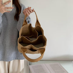 Canvas Tote Bag Women's Solid Handbag Casual Large Bookbag For Students
