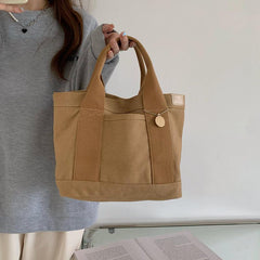 Canvas Tote Bag Women's Solid Handbag Casual Large Bookbag For Students