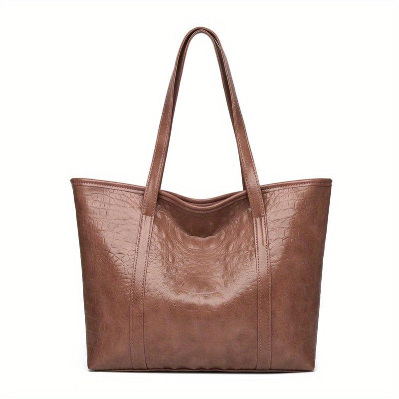 Crocodile Embossed Tote Bag Large Capacity PU Leather Handbag