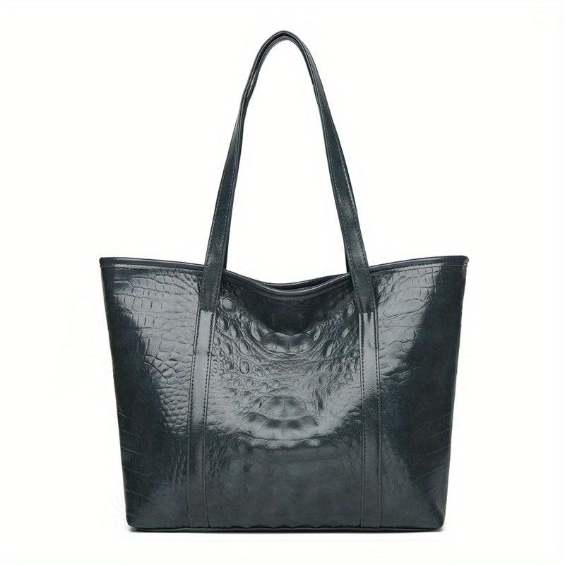 Crocodile Embossed Tote Bag Large Capacity PU Leather Handbag