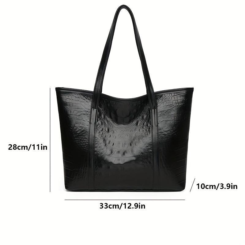 Crocodile Embossed Tote Bag Large Capacity PU Leather Handbag