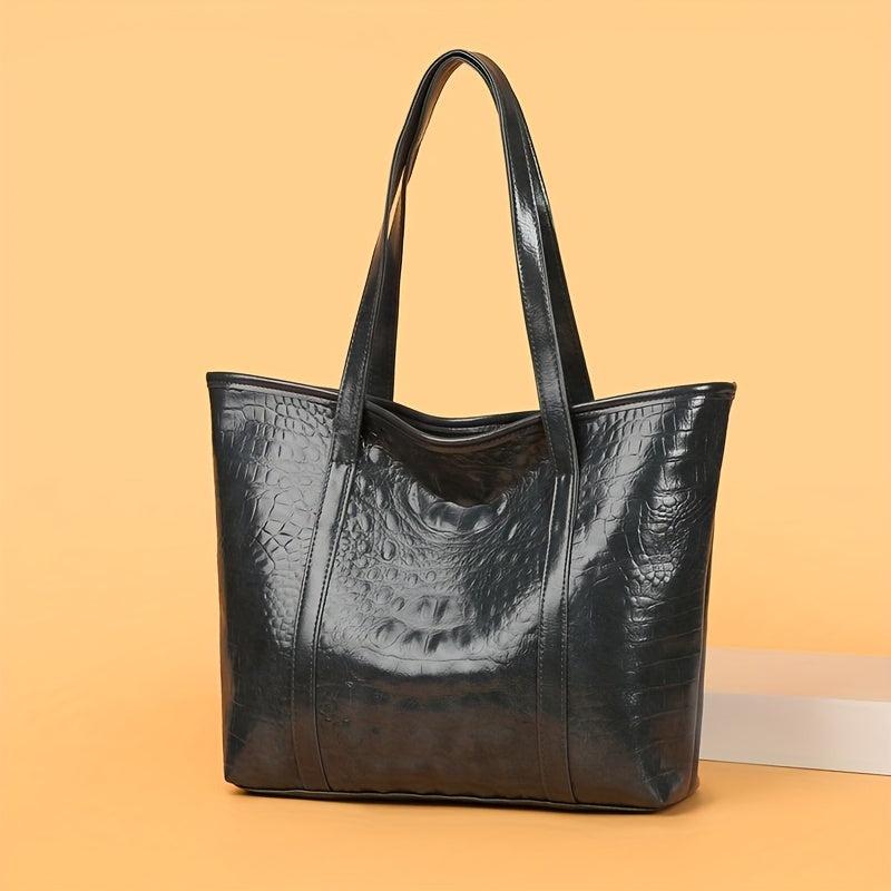 Crocodile Embossed Tote Bag Large Capacity PU Leather Handbag