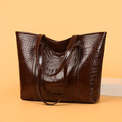 Crocodile Embossed Tote Bag Large Capacity PU Leather Handbag