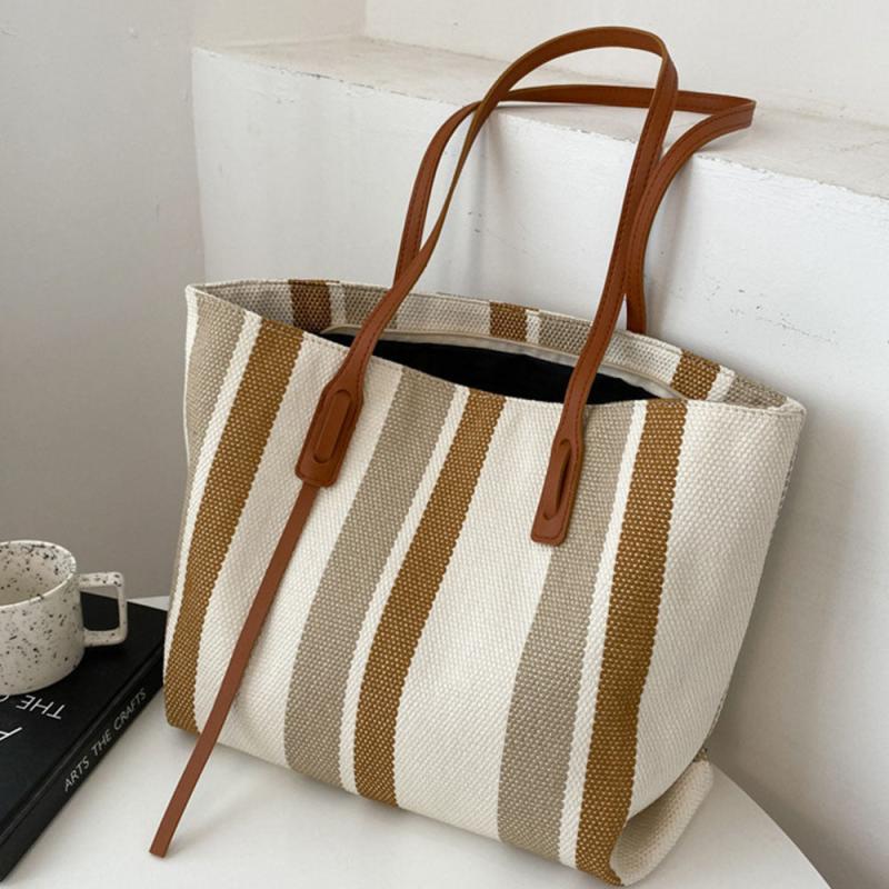Colorblock Striped Tote Bag Large Capacity Handbag