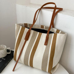 Colorblock Striped Tote Bag Large Capacity Handbag