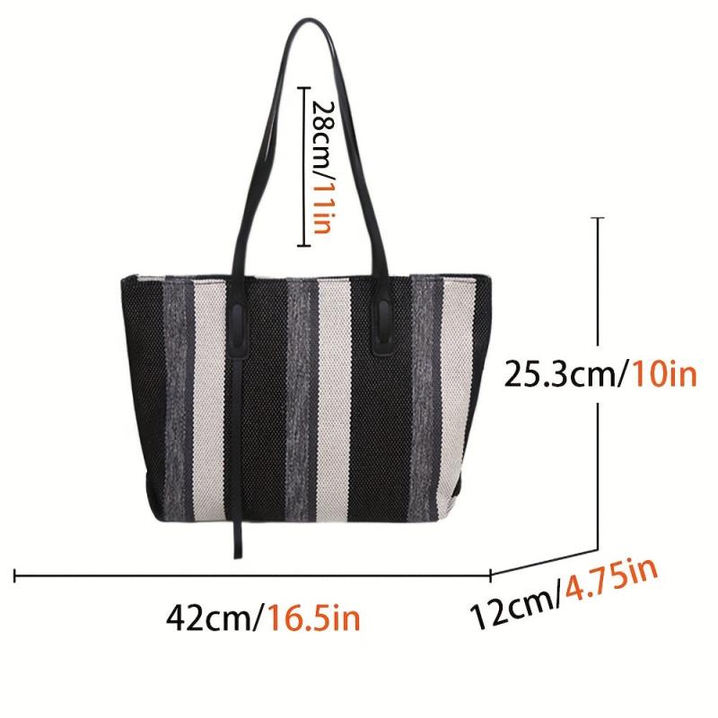 Colorblock Striped Tote Bag Large Capacity Handbag