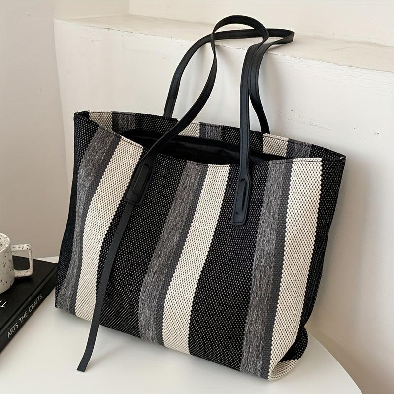 Colorblock Striped Tote Bag Large Capacity Handbag