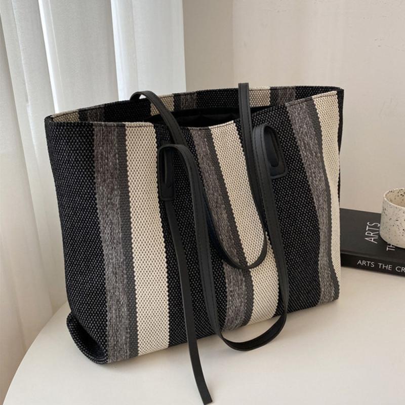 Colorblock Striped Tote Bag Large Capacity Handbag