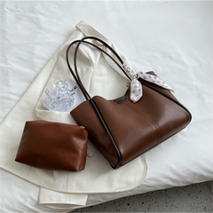 Scarf Decor Tote Bag For Women Stitching Shoulder Bag Large Capacity Handbags