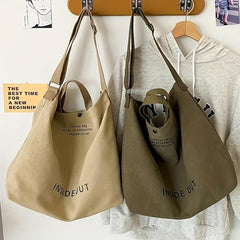 Vintage Letter Print Canvas Bag Large Capacity Shoulder Bag Lightweight Satchel