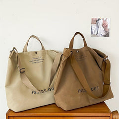 Vintage Letter Print Canvas Bag Large Capacity Shoulder Bag Lightweight Satchel