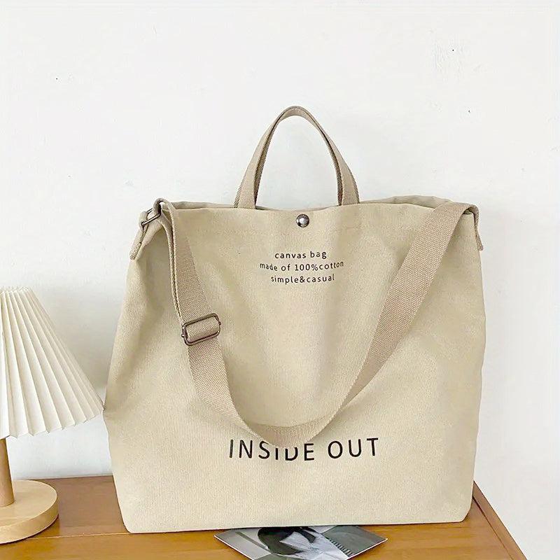 Vintage Letter Print Canvas Bag Large Capacity Shoulder Bag Lightweight Satchel