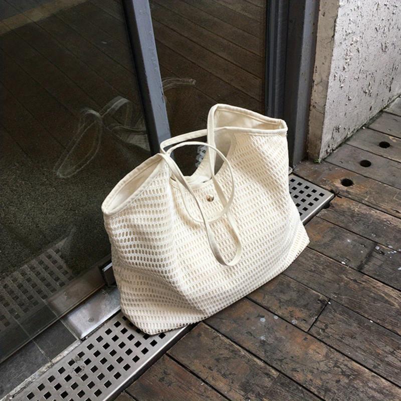 Minimalist Mesh Shoulder Bag Solid Beach Storage Bag for Travel