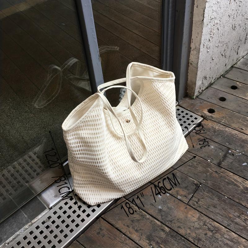Minimalist Mesh Shoulder Bag Solid Beach Storage Bag for Travel