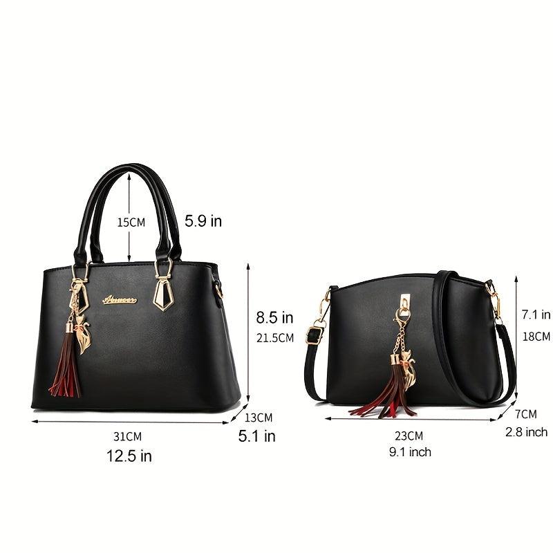 2Pcs Handbags Set For Women Top Handle Satchel Purse With Tassel Crossbody Bag