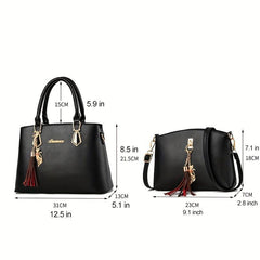 2Pcs Handbags Set For Women Top Handle Satchel Purse With Tassel Crossbody Bag