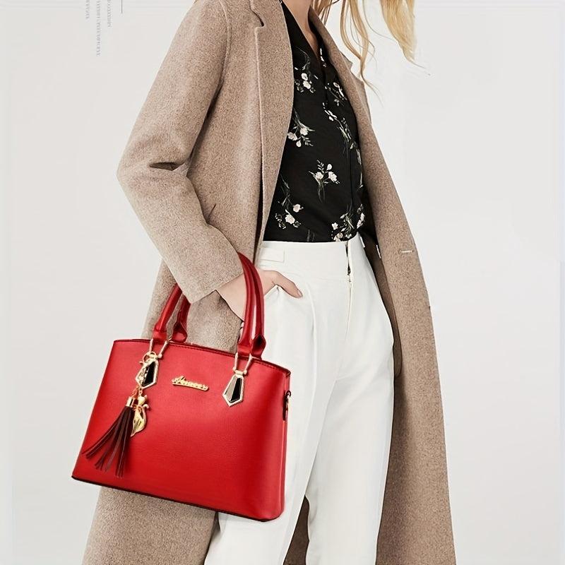 2Pcs Handbags Set For Women Top Handle Satchel Purse With Tassel Crossbody Bag