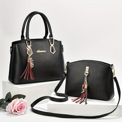 2Pcs Handbags Set For Women Top Handle Satchel Purse With Tassel Crossbody Bag