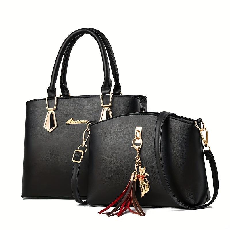 2Pcs Handbags Set For Women Top Handle Satchel Purse With Tassel Crossbody Bag