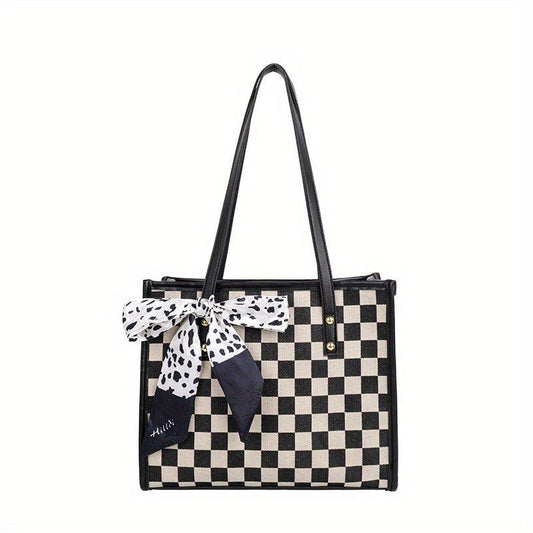Vintage Houndstooth Pattern Tote Retro Scarf Decor Shoulder Bag