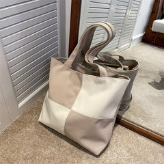 Colorblock Canvas Tote Bag Stitching Shoulder Bag Large Capacity