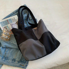 Colorblock Canvas Tote Bag Stitching Shoulder Bag Large Capacity
