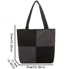 Colorblock Canvas Tote Bag Stitching Shoulder Bag Large Capacity