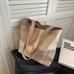 Colorblock Canvas Tote Bag Stitching Shoulder Bag Large Capacity