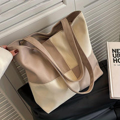 Colorblock Canvas Tote Bag Stitching Shoulder Bag Large Capacity