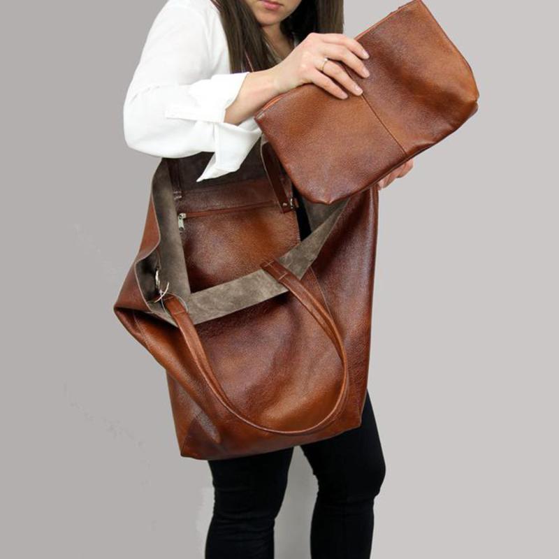 Retro Solid Shoulder Bag Large Handbag With Inner Bag