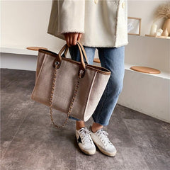 Women's Minimalist Canvas Tote Bag with Chain Strap