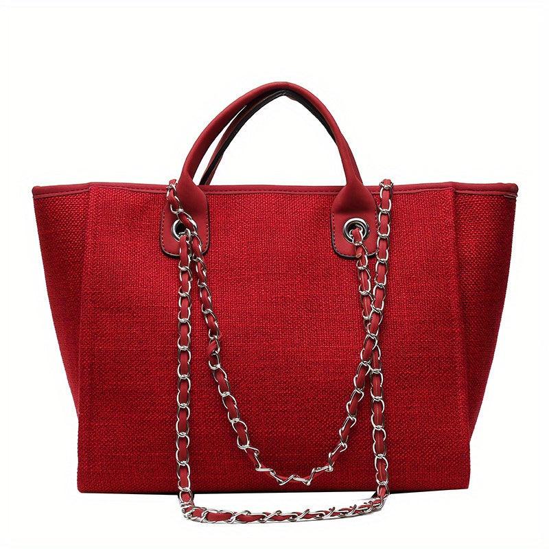 Women's Minimalist Canvas Tote Bag with Chain Strap