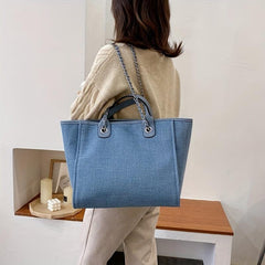 Women's Minimalist Canvas Tote Bag with Chain Strap