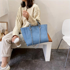 Women's Minimalist Canvas Tote Bag with Chain Strap