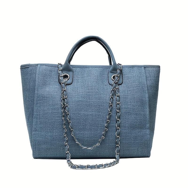 Women's Minimalist Canvas Tote Bag with Chain Strap