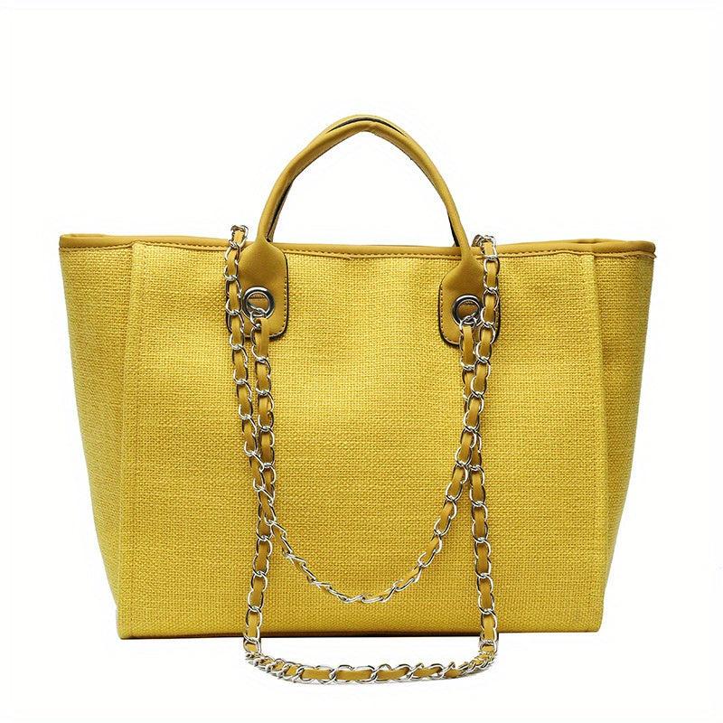 Women's Minimalist Canvas Tote Bag with Chain Strap