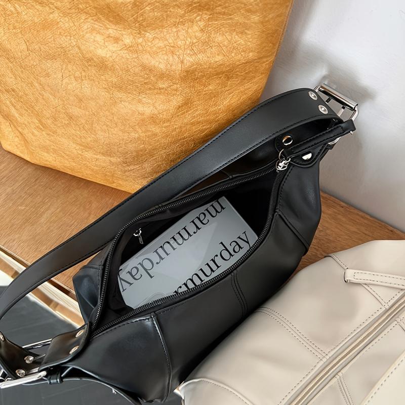 Faux Leather Shoulder Bag Underarm Zipper Satchel