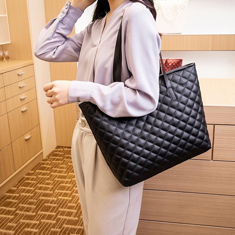 Quilted Shoulder Bag Large Capacity Tote Bag Minimalist Design